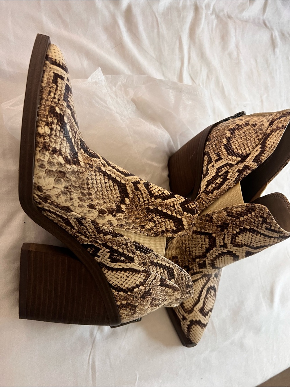 Vince Camuto Brown Snake-Print Pointed Ankle Booties